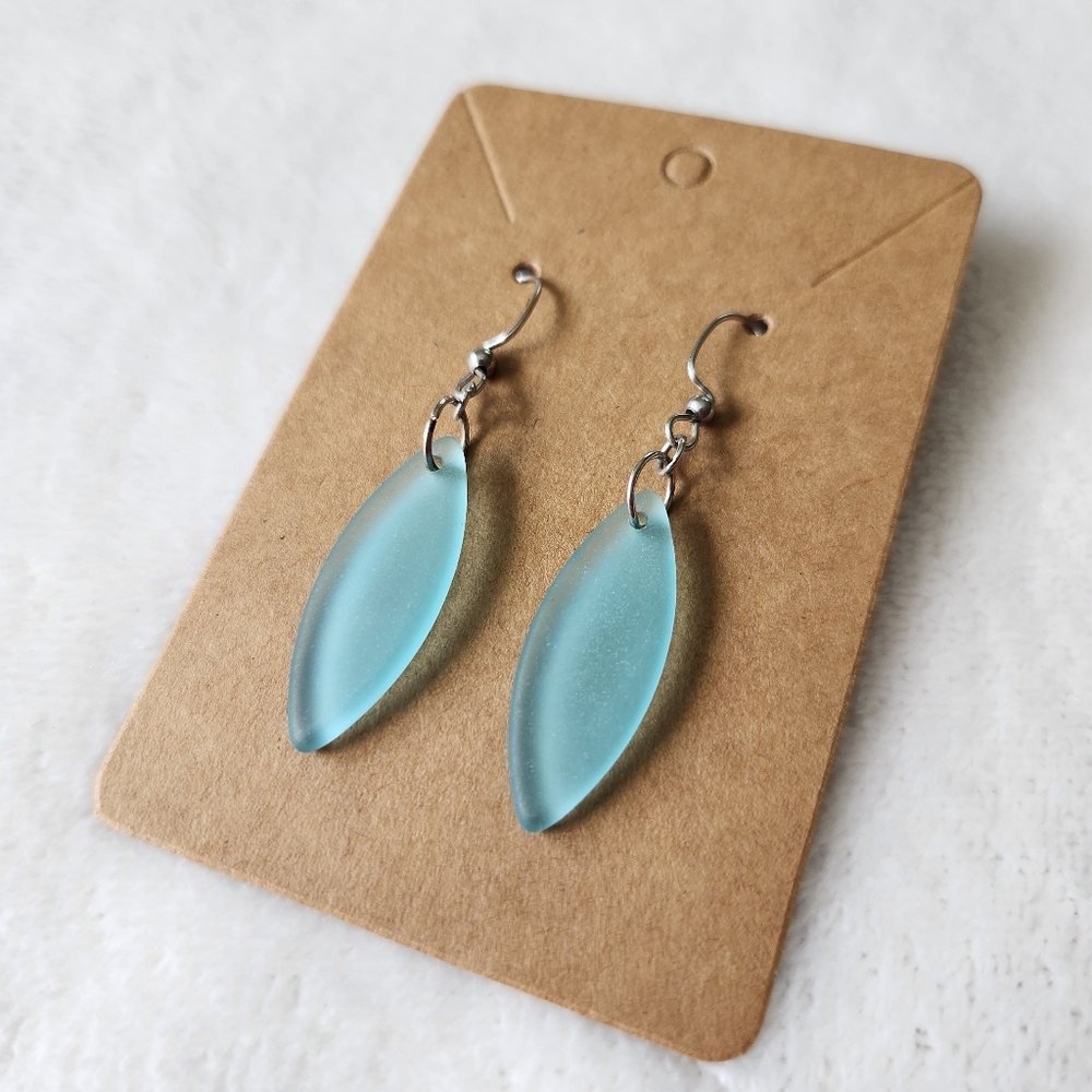 Light Blue Sea Glass Dangle Earrings - Picture 2 of 5